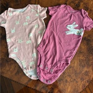 Adorable Pink Bunny Print and Bunny Appliqué/Polka Dot Kids One Pieces